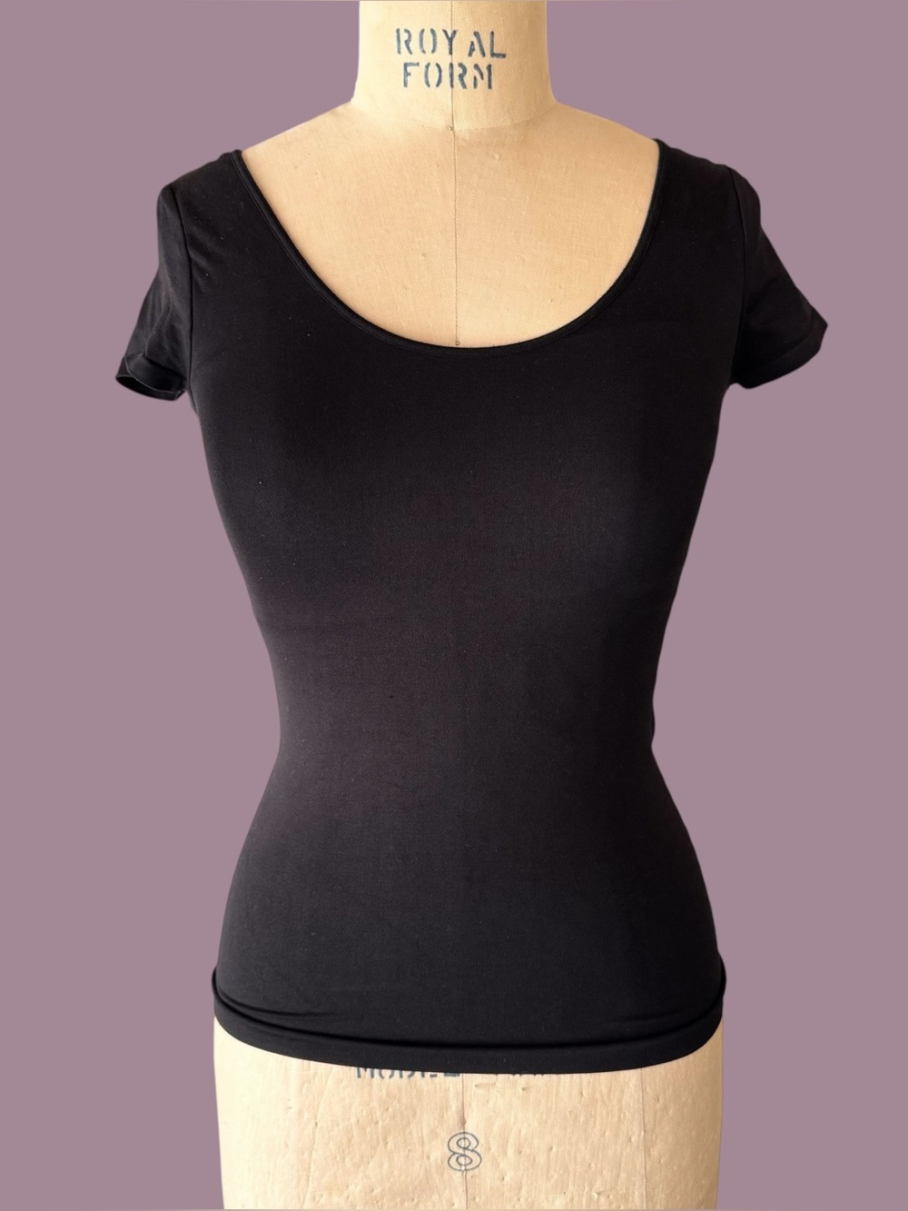 BCBG Black Stretchy Form Fitting Short Sleeve Shirt